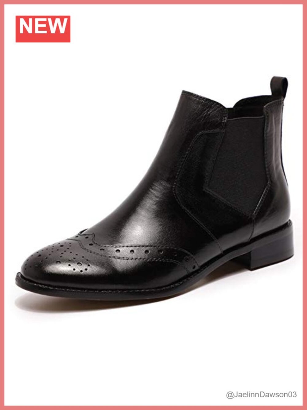 Leather Women's Chelsea Boots Low Heel Pull-On Wingtip Brogue Ankle Booties